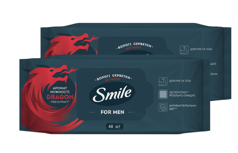 Серветки вологі Smile Men з екстрактом дерева дракона 48шт/уп